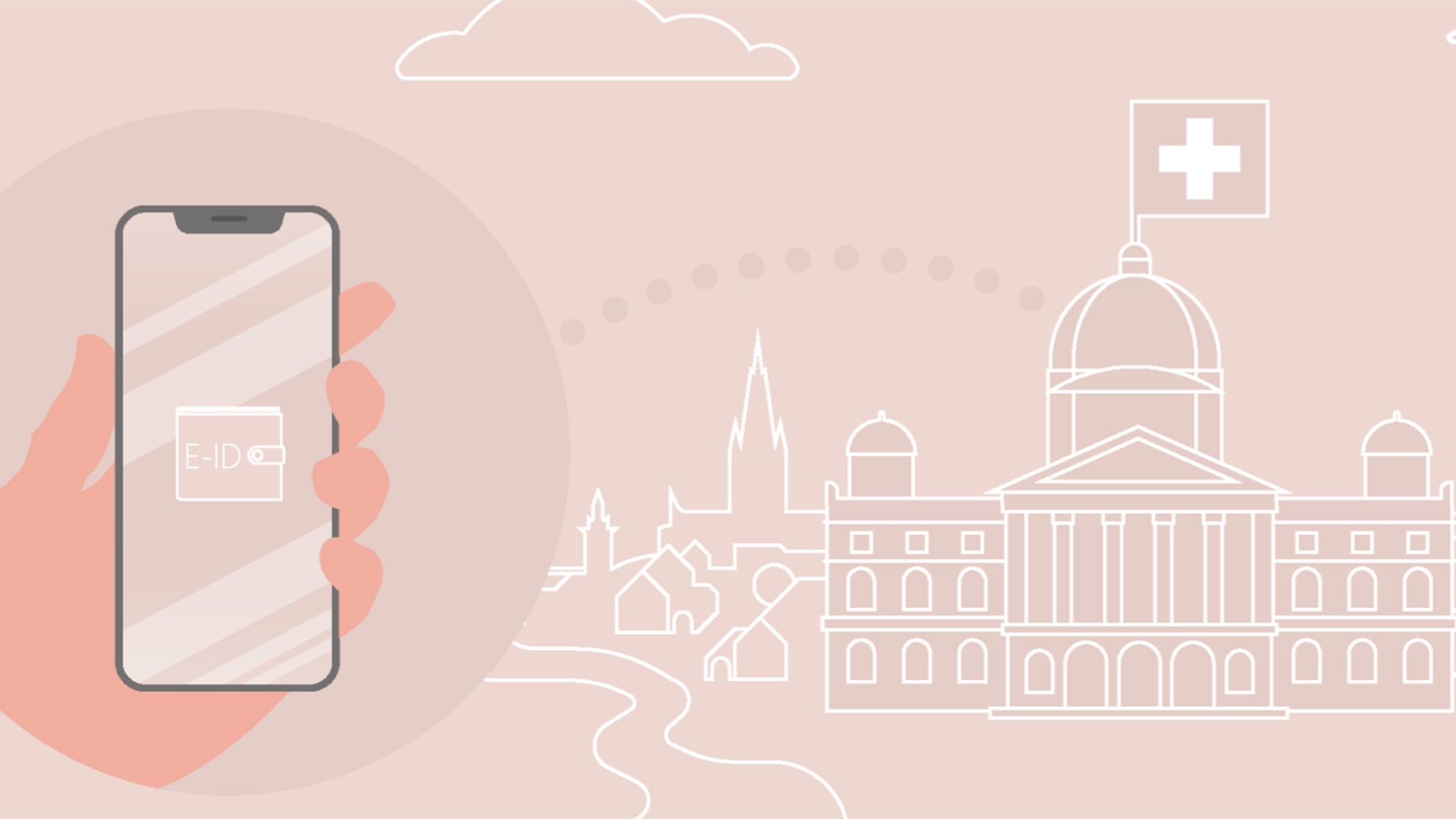 Links ein Smartphone mit dem Wallet und rechts das Bundeshaus. 