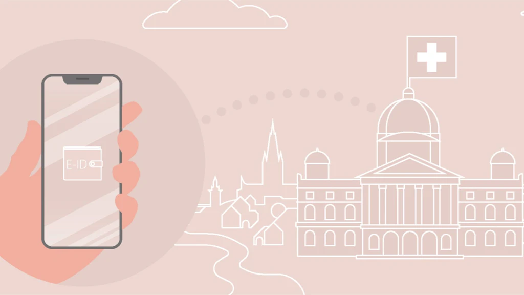 Links ein Smartphone mit dem Wallet und rechts das Bundeshaus. 