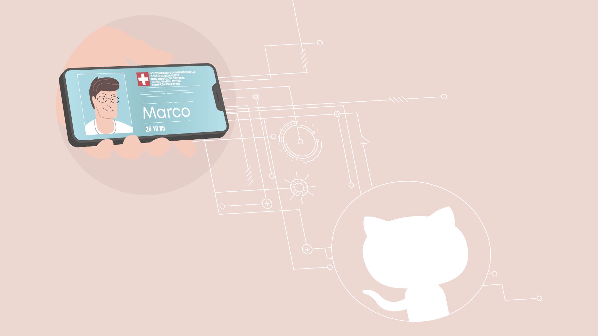 E-ID im Mobiltelefon und GitHub-Community.