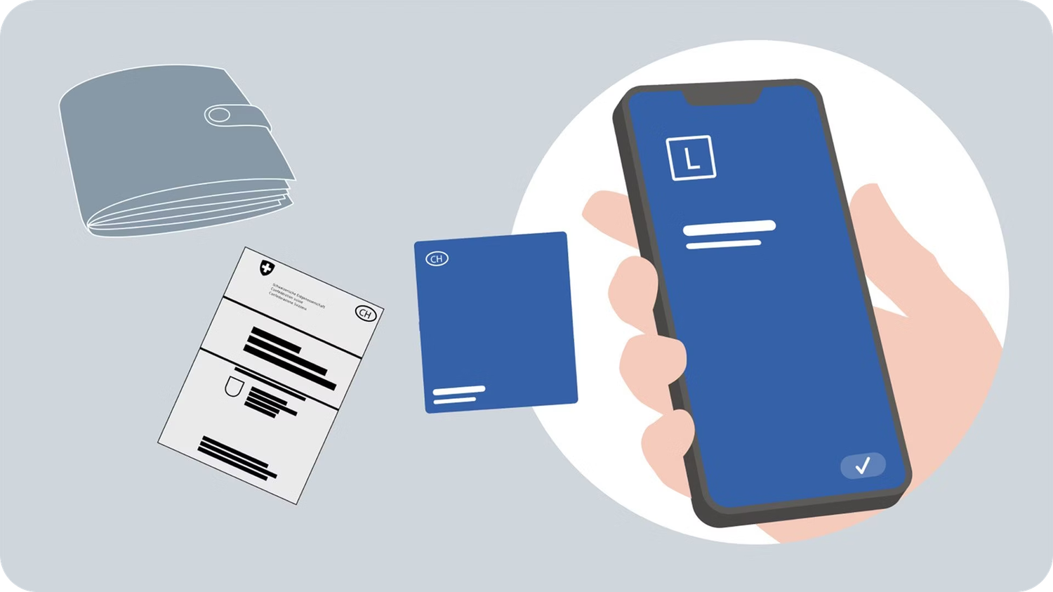 Wallet with a physical learner driver permit and a smartphone with the eLDP