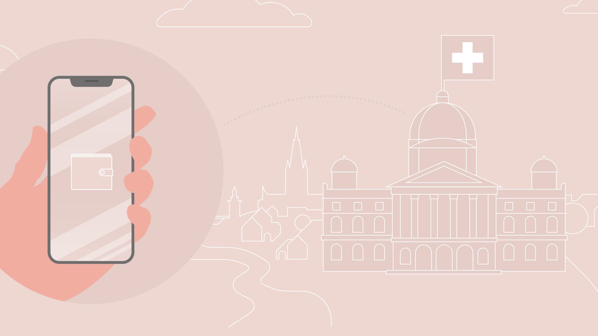 Smartphone avec portefeuille numérique et Palais fédéral.
