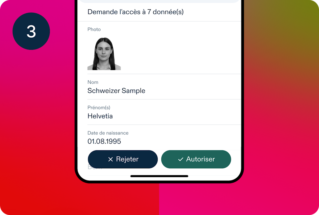 Page pour vérifier les données demandées dans l'application swiyu Wallet