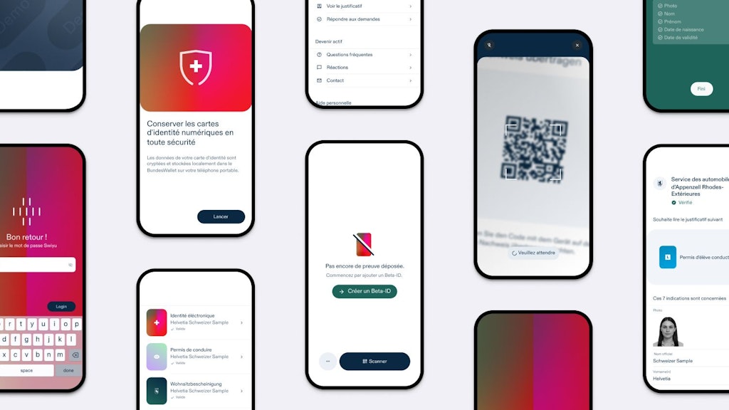 Différentes vues de l'application swiyu Wallet