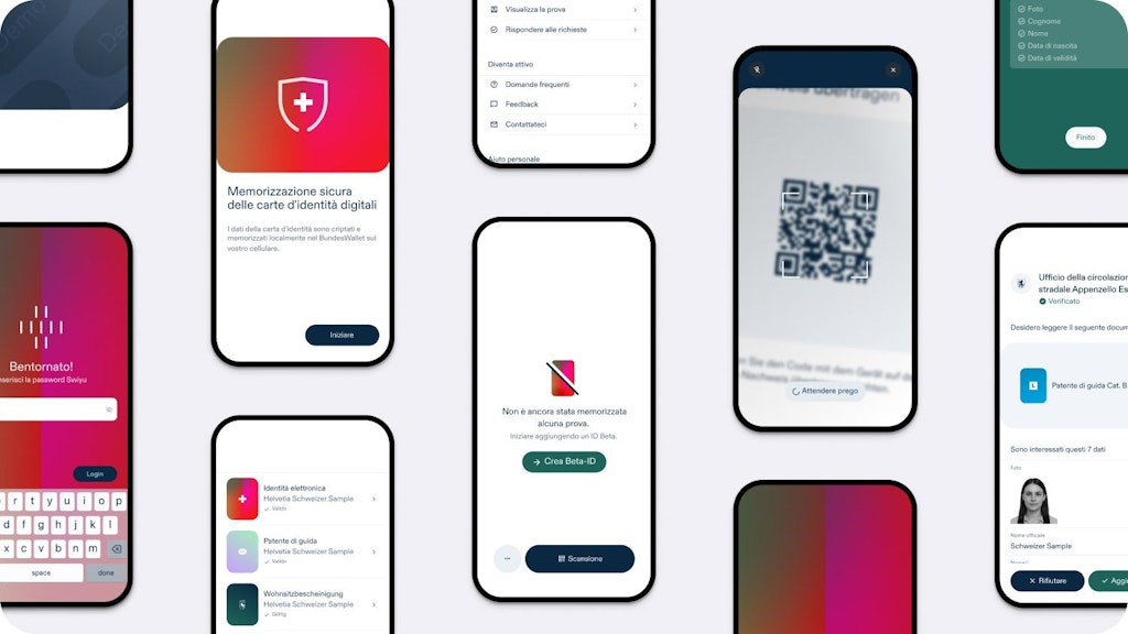 Diverse visualizzazioni dell'app swiyu Wallet